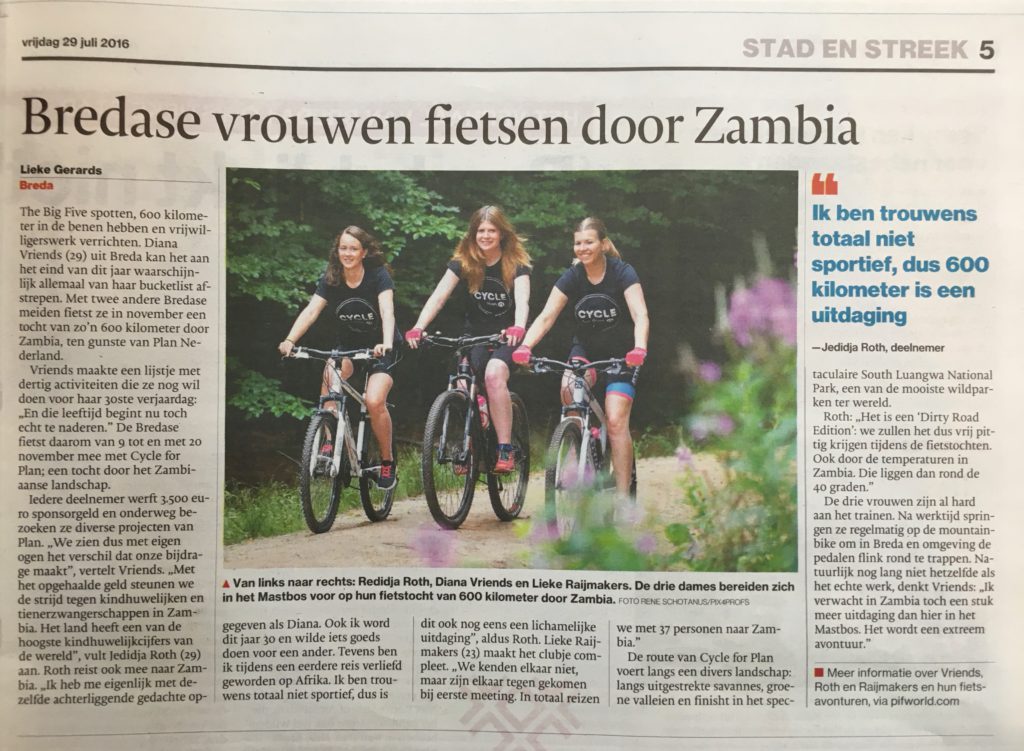 cycle for plan, trainen, plan nederland, goede doel, bn de stem, breda, krantartikel,
